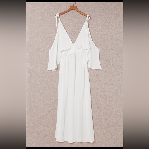 Cold Shoulder Maxi Beach Cover Up Dress Extra Large White EUC LIKE NEW - Picture 3 of 15